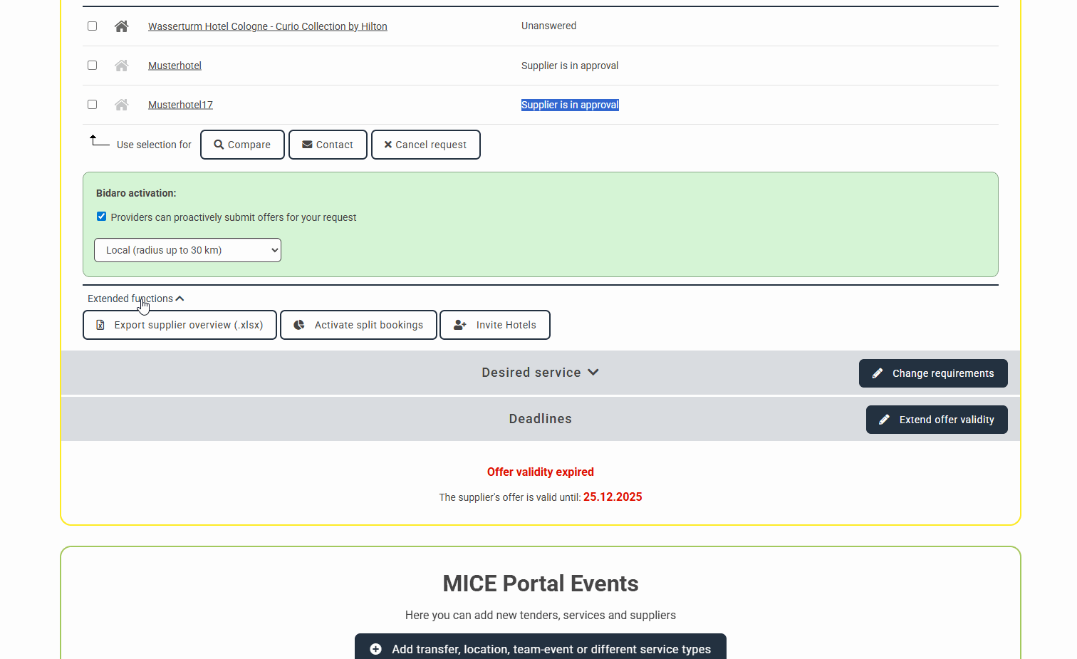 Invitation new service provider