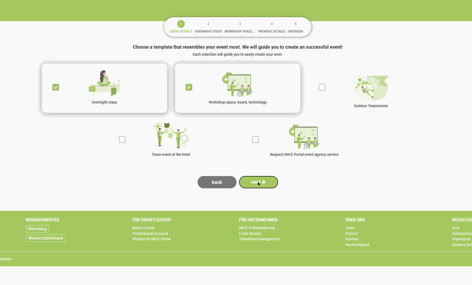 Mouse Create Create your request in the MICE portal by using the planning assistant