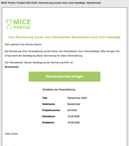 E-Mail Erinnerung zur Bestätigung der Stornierung