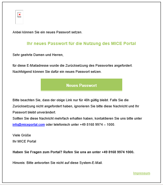 E-Mail zur Passwort Vergabe