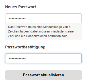 Eingabe des neuen Passworts